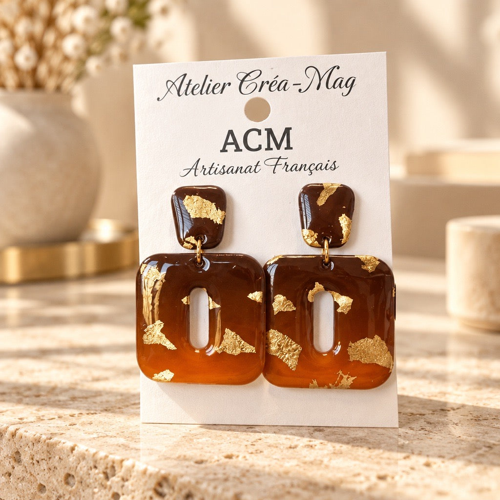 Boucles d’oreilles Automnales carrés
