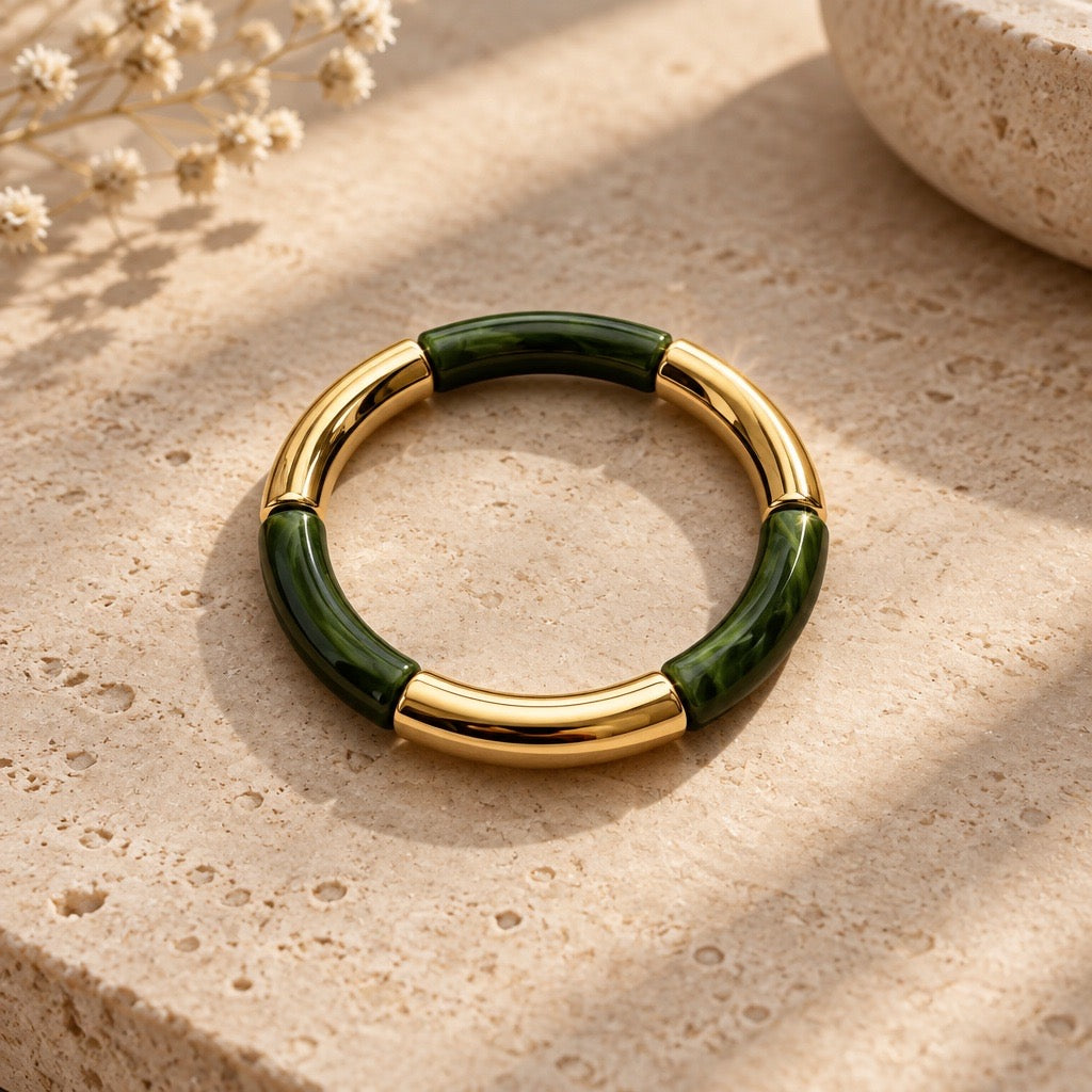 Bracelet doré et vert marbré