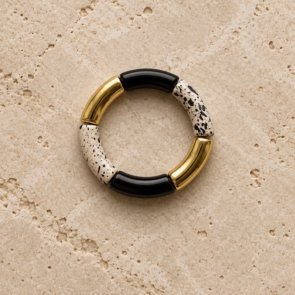 Bracelet Noir Doré tacheté écru