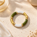 Bracelet vert marbré et blanc.