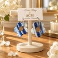 Boucles d’oreilles fleurs rayées bleu et blanc