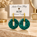 Boucles d’oreilles Léopard vertes et noires rondes.