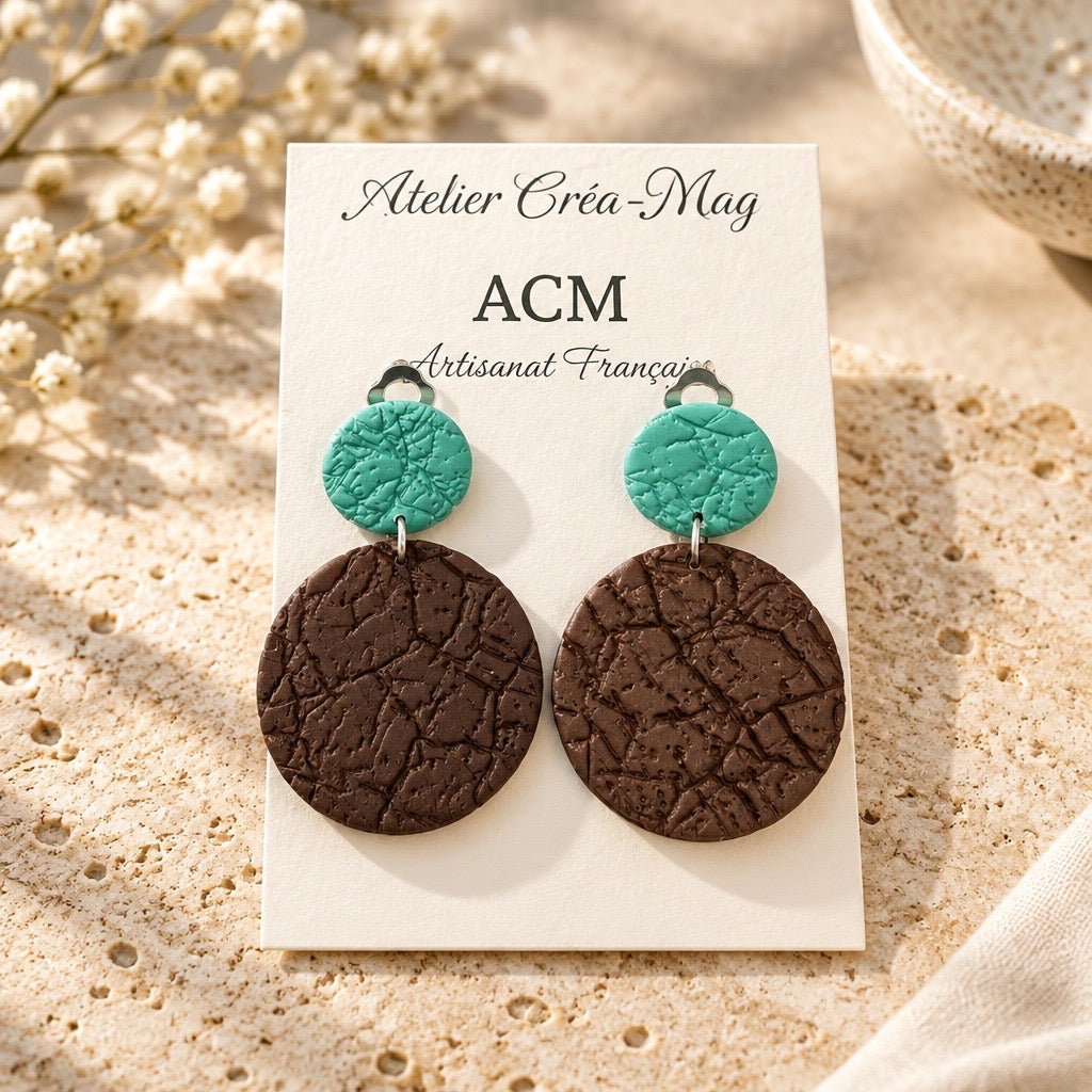 Boucles d’oreilles Clips Chocolat-Turquoise