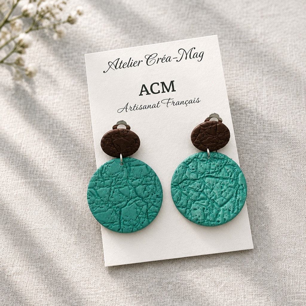 Boucles d’oreilles Clips Turquoise-Chocolat