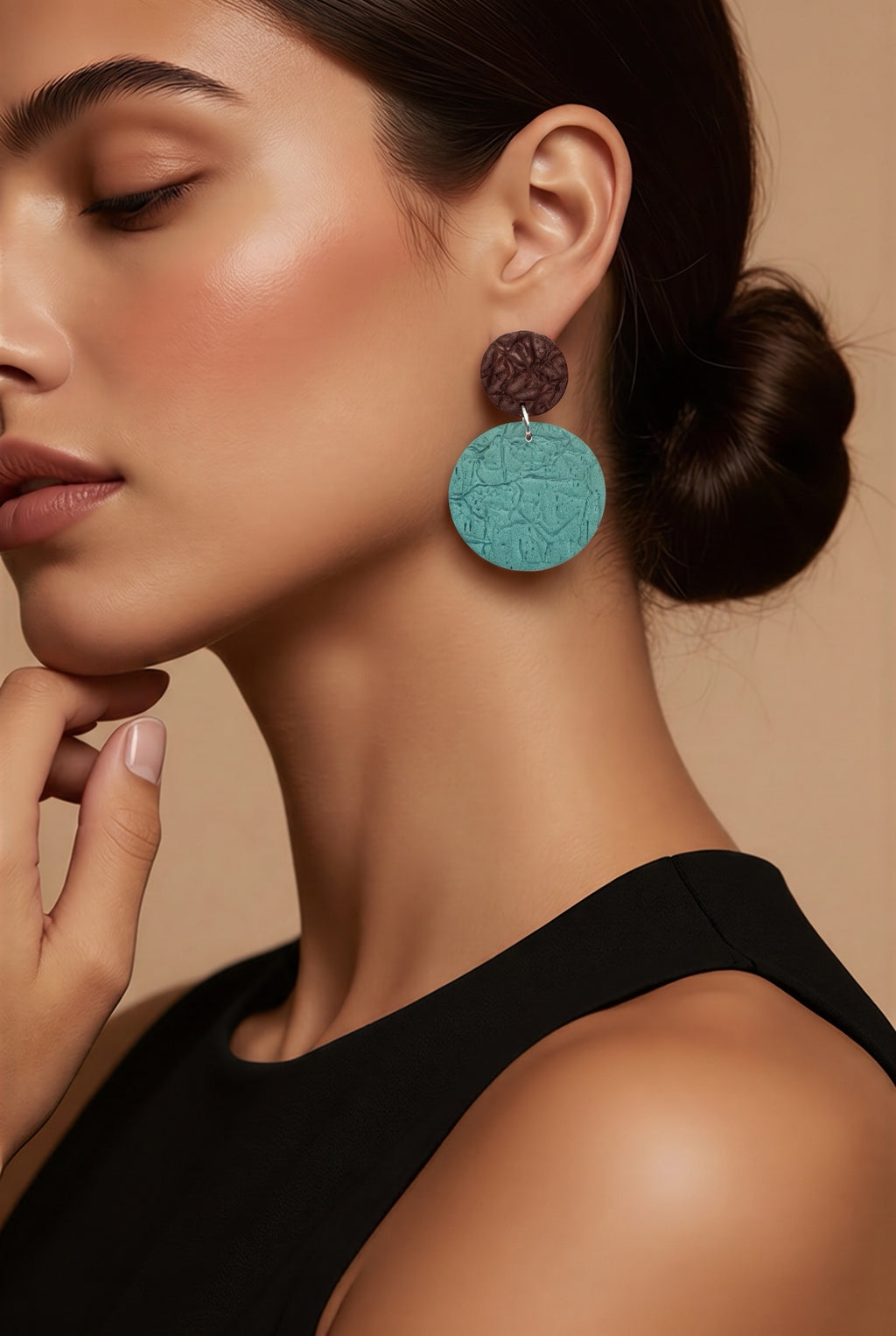 Boucles d’oreilles Clips Turquoise-Chocolat