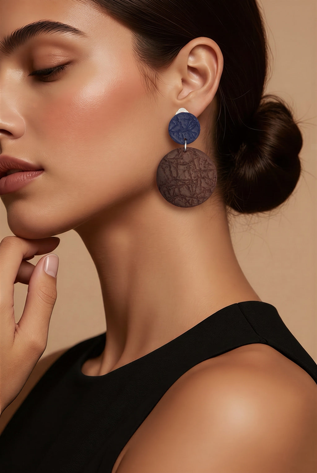 Boucles d’oreilles Clips Chocolat-Marine