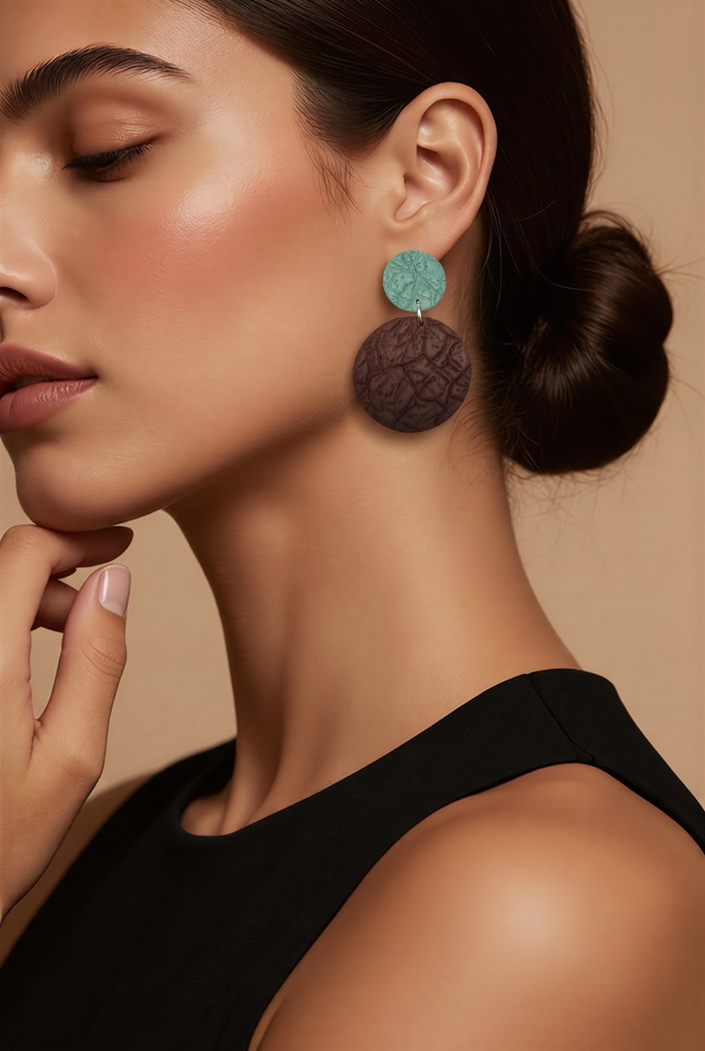 Boucles d’oreilles Clips Chocolat-Turquoise
