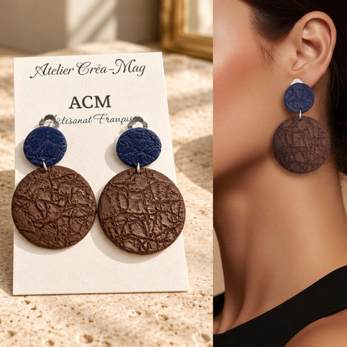 Boucles d’oreilles Clips Chocolat-Marine